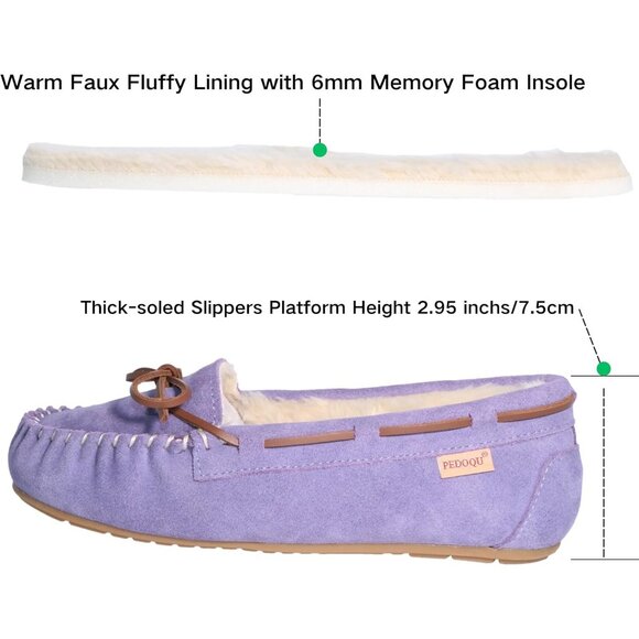 Women's Purple Leather Faux Fur Pile lined lace Up Cozy Bow Warm Slippers Boot - Picture 4 of 5